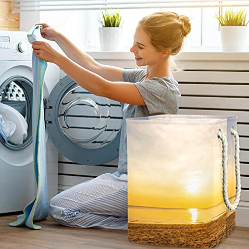 Inhomer Laundry Hamper Beach Sunset Sunrise Collapsible Laundry Baskets Firm Washing Bin Clothes Storage Organization for Bathroom Bedroom Dorm