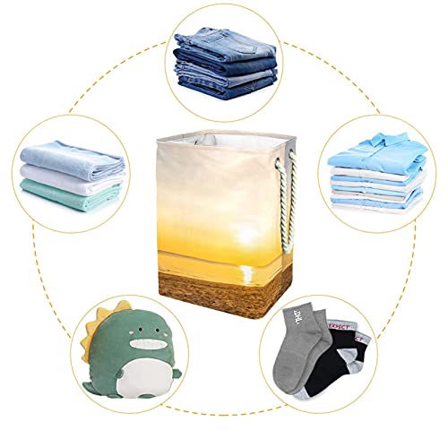 Inhomer Laundry Hamper Beach Sunset Sunrise Collapsible Laundry Baskets Firm Washing Bin Clothes Storage Organization for Bathroom Bedroom Dorm