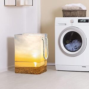 Inhomer Laundry Hamper Beach Sunset Sunrise Collapsible Laundry Baskets Firm Washing Bin Clothes Storage Organization for Bathroom Bedroom Dorm