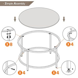 Yaheetech 36in Round Glass-Top Coffee Table,Mustard Gold Modern Accent Side Round Coffee Table w/Protective Foot Pads, Metal Structure Glass Coffee Table for Living Room,Dining, Apartment,Small Space