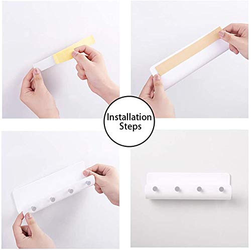 LuoCoCo Plastic Mail Key Holder for Wall, Modern U Shape Letter Shelf Organizer with 4 Hooks and 2 Self Adhesive Tape for Entryway Kitchen Bathroom Office Holding Phones Purse Masks, White/Grey (Grey)