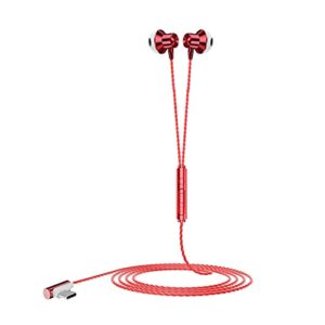 heave usb type c wired in-ear earbuds with mic,noise cancelling headsets sports headphones with stereo deep sound for running workout red