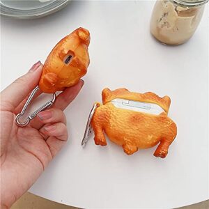 Soft Silicone Roast Chicken Case for Apple AirPods 1 2 1st 2nd Generation with Keychain Hook 3D Cartoon Food Shaped Cute Lovely Fun Funny Unique Creative Cool Kids Girls Women Men Guys Boys