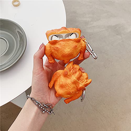 Soft Silicone Roast Chicken Case for Apple AirPods 1 2 1st 2nd Generation with Keychain Hook 3D Cartoon Food Shaped Cute Lovely Fun Funny Unique Creative Cool Kids Girls Women Men Guys Boys