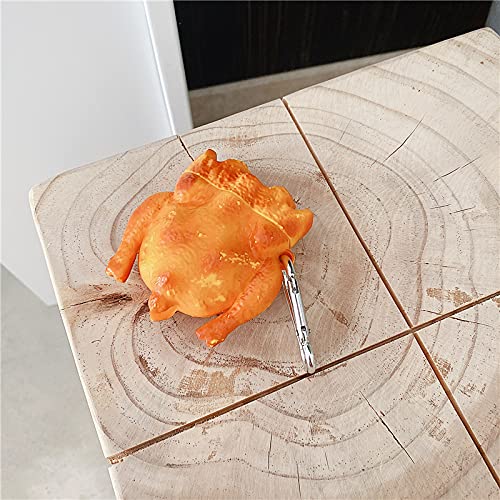 Soft Silicone Roast Chicken Case for Apple AirPods 1 2 1st 2nd Generation with Keychain Hook 3D Cartoon Food Shaped Cute Lovely Fun Funny Unique Creative Cool Kids Girls Women Men Guys Boys