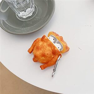 Soft Silicone Roast Chicken Case for Apple AirPods 1 2 1st 2nd Generation with Keychain Hook 3D Cartoon Food Shaped Cute Lovely Fun Funny Unique Creative Cool Kids Girls Women Men Guys Boys