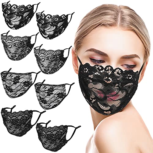 8 Pieces Masquerade Lace Face Covering Halloween Face Covering Double and Single Layer Embroidery Lace Face Covering Hanging Ear Elastic Face Covering Breathable Face Covering for Women and Girls