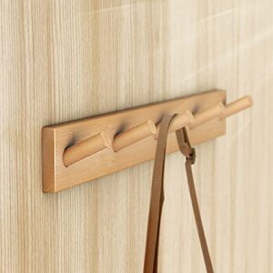 HangerSpace Wooden Wall Mounted Coat Rack, Natural Wood Duty Coat Hooks with 5 Pegs Wall Hooks, Wooden Coat Hanger Hat Rack for Hanging Coats Towels Purse Robes