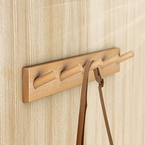 HangerSpace Wooden Wall Mounted Coat Rack, Natural Wood Duty Coat Hooks with 5 Pegs Wall Hooks, Wooden Coat Hanger Hat Rack for Hanging Coats Towels Purse Robes