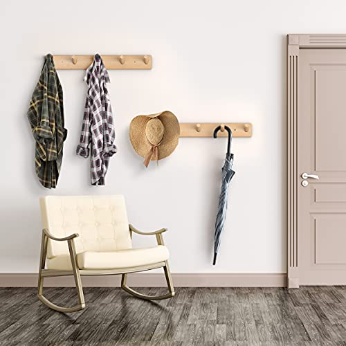 HangerSpace Wooden Wall Mounted Coat Rack, Natural Wood Duty Coat Hooks with 5 Pegs Wall Hooks, Wooden Coat Hanger Hat Rack for Hanging Coats Towels Purse Robes