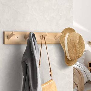 HangerSpace Wooden Wall Mounted Coat Rack, Natural Wood Duty Coat Hooks with 5 Pegs Wall Hooks, Wooden Coat Hanger Hat Rack for Hanging Coats Towels Purse Robes