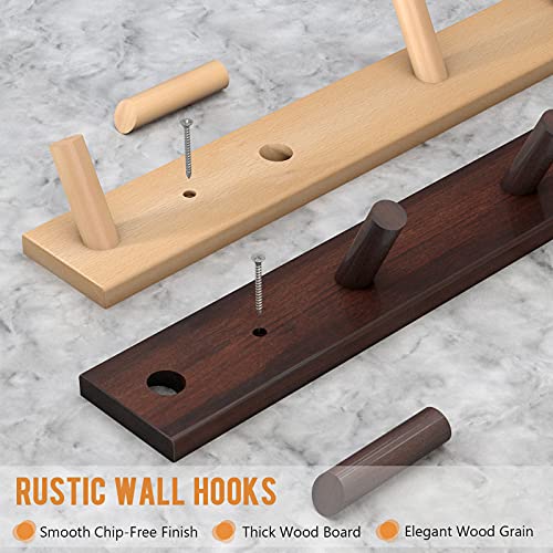 HangerSpace Wooden Wall Mounted Coat Rack, Natural Wood Duty Coat Hooks with 5 Pegs Wall Hooks, Wooden Coat Hanger Hat Rack for Hanging Coats Towels Purse Robes