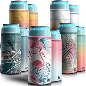 up swave slim can cooler sleeves - premium reversible beer can sleeves - slim can insulator 5 pack - adjustable design fits most bottles & skinny cans from 8 to 12oz - 10 reversible designs