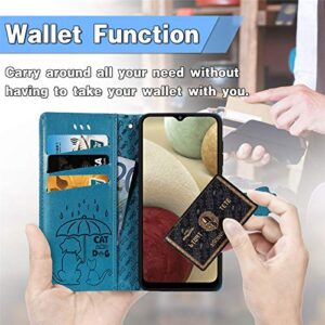 CCSmall Samsung Galaxy A12 Crossbody Cell Phone Wallet Case,Cute Cat Dog Cartoon Style Flip Phone Cover with Removable Lanyard Strap with Card Holde Case for Samsung Galaxy A12 MGG Blue