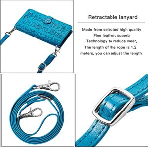 CCSmall Samsung Galaxy A12 Crossbody Cell Phone Wallet Case,Cute Cat Dog Cartoon Style Flip Phone Cover with Removable Lanyard Strap with Card Holde Case for Samsung Galaxy A12 MGG Blue