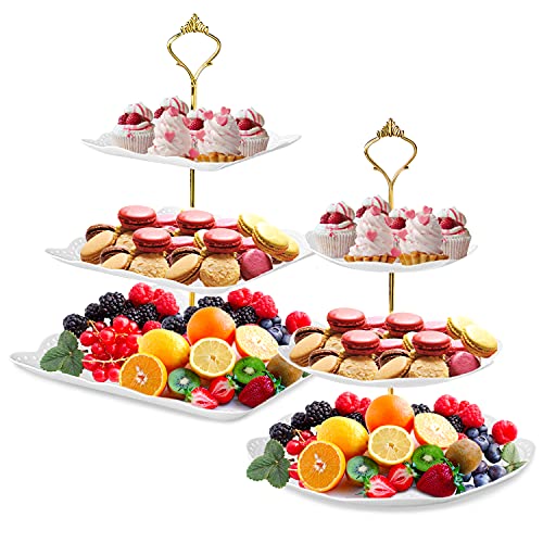 Cupcake Stand,2 Set of 3-Tier Dessert Plates Mini Cakes Fruit Candy Display Tower Lollipop Stand Cookie Cupcake Tower Dessert Stand Lollipop Stand Cake Stand Tray Rack Candy Buffet Holder (White)