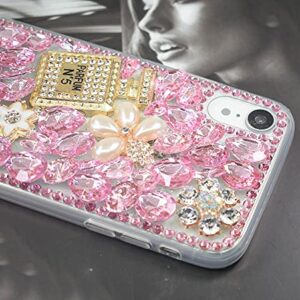 Poowear iPhone 11 Shiny Rhinestone Case for Girls Fashion Luxury Bling Bling Diamond Rhinestone Gemstone 3D Perfume Bottle and Flower Gemstone Soft TPU Back case for iPhone 11 6.1 inch