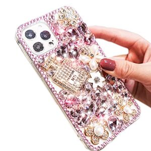 Poowear iPhone 11 Shiny Rhinestone Case for Girls Fashion Luxury Bling Bling Diamond Rhinestone Gemstone 3D Perfume Bottle and Flower Gemstone Soft TPU Back case for iPhone 11 6.1 inch