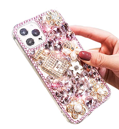 Poowear iPhone 11 Shiny Rhinestone Case for Girls Fashion Luxury Bling Bling Diamond Rhinestone Gemstone 3D Perfume Bottle and Flower Gemstone Soft TPU Back case for iPhone 11 6.1 inch