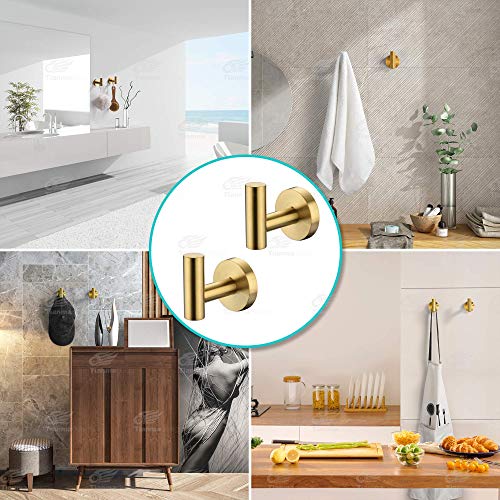 AMAZING FORCE Gold Bathroom Towel Hook Shower Towel Hook Wall Mounted Hand Towek Hook 2 Pack.