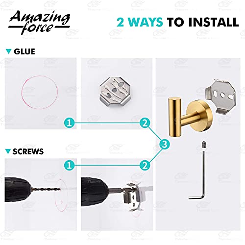 AMAZING FORCE Gold Bathroom Towel Hook Shower Towel Hook Wall Mounted Hand Towek Hook 2 Pack.