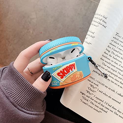 Ultra Thick Soft Silicone Case for Apple AirPods Pro 2019 Generation with Keychain Hook Peanut Butter 3D Cartoon Food Cute Lovely Fun Funny Unique Creative Cool Kids Girls Women