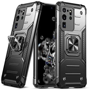 anqrp galaxy s20 ultra case, military grade protective phone case cover with enhanced metal ring kickstand [support magnet mount] compatible with samsung galaxy s20 ultra, black