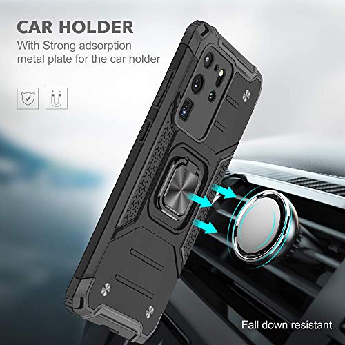 Anqrp Galaxy S20 Ultra Case, Military Grade Protective Phone Case Cover with Enhanced Metal Ring Kickstand [Support Magnet Mount] Compatible with Samsung Galaxy S20 Ultra, Black