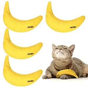 sotiff 4 pieces catnip toys yellow banana cat chew catnip toys kitten interactive toy reliable catnip filled cat toys for indoor cats kittens chewing biting grinding claw