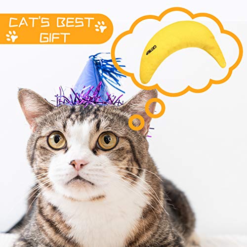 Sotiff 4 Pieces Catnip Toys Yellow Banana Cat Chew Catnip Toys Kitten Interactive Toy Reliable Catnip Filled Cat Toys for Indoor Cats Kittens Chewing Biting Grinding Claw