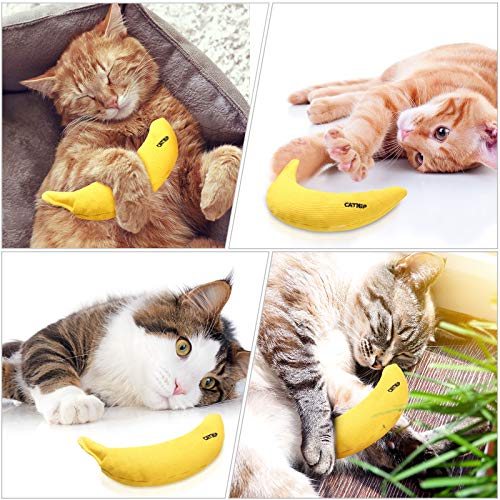 Sotiff 4 Pieces Catnip Toys Yellow Banana Cat Chew Catnip Toys Kitten Interactive Toy Reliable Catnip Filled Cat Toys for Indoor Cats Kittens Chewing Biting Grinding Claw