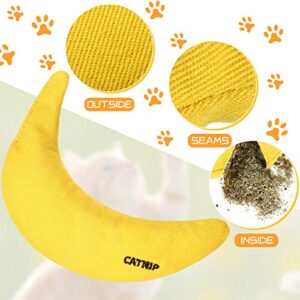 Sotiff 4 Pieces Catnip Toys Yellow Banana Cat Chew Catnip Toys Kitten Interactive Toy Reliable Catnip Filled Cat Toys for Indoor Cats Kittens Chewing Biting Grinding Claw