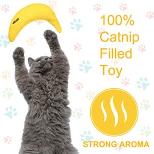 Sotiff 4 Pieces Catnip Toys Yellow Banana Cat Chew Catnip Toys Kitten Interactive Toy Reliable Catnip Filled Cat Toys for Indoor Cats Kittens Chewing Biting Grinding Claw