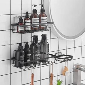 top taste 3-pack shower caddy shelf organizer rack with soap dish holder,no drilling traceless adhesive black shower wall shelves with hooks, wall mount shower storage organization accessories