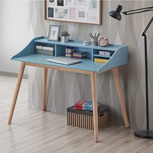 R., Groria Mid-Century Modern Wood Strorage Writing Desk, Blue