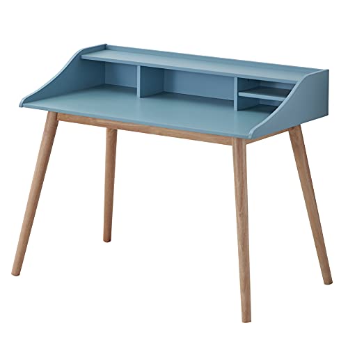 R., Groria Mid-Century Modern Wood Strorage Writing Desk, Blue