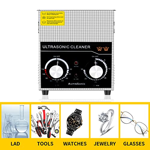 ACMESONIC Ultrasonic Cleaner 2L with Mechanical Timer Heater 2l ultrasonic Cleaner for Cleaning, Jewelry, Coins, Metal Small Parts, Circuit Board, Lab Tools, etc