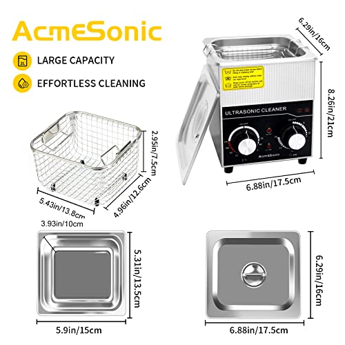 ACMESONIC Ultrasonic Cleaner 2L with Mechanical Timer Heater 2l ultrasonic Cleaner for Cleaning, Jewelry, Coins, Metal Small Parts, Circuit Board, Lab Tools, etc