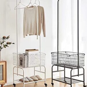 easy moved garment rack with basket for organize, laundry basket, white metal rack,