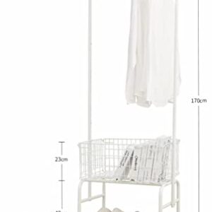 easy moved garment rack with basket for organize, laundry basket, white metal rack,