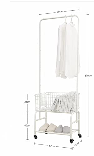 easy moved garment rack with basket for organize, laundry basket, white metal rack,