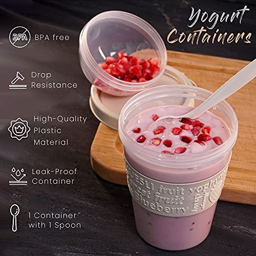 The Buybox 20 oz 4 Pcs Overnight Oats Container With Lid, Breakfast On The Go Cups, Take and Go Yogurt Cup with Topping Cereal or Oatmeal Container, Yogurt Container, Parfait Cups With Lids - 4 Colors