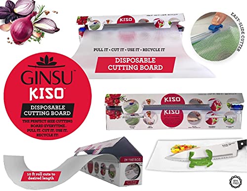 GINSU Disposable Cutting Board, Salad Vegetable/Meat Chopping, Home/On-The-Go Use, Anti-Slip, Easy-Slide Cutter, Trim to Any Size, Recyclable/Reusable, 12" x 10-Ft Roll