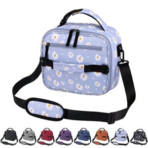 venling insulated lunch bag for work floral lunch box for women men teen reusable lunch bags with shoulder strap lunch organizer small lunch cooler bag for picnic hiking camping school,blue daisy