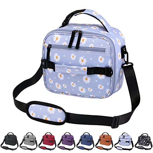 VENLING Insulated Lunch Bag for Work Floral Lunch Box for Women Men Teen Reusable Lunch Bags with Shoulder Strap Lunch Organizer Small Lunch Cooler Bag for Picnic Hiking Camping School,Blue Daisy