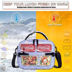 VENLING Insulated Lunch Bag for Work Floral Lunch Box for Women Men Teen Reusable Lunch Bags with Shoulder Strap Lunch Organizer Small Lunch Cooler Bag for Picnic Hiking Camping School,Blue Daisy