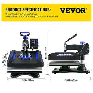 VEVOR Heat Press 15x15, Upgraded Heat Press Machine 5 in 1, Anti-Scald, Fast-Heating, Swing Away Digital Control Multifunction Heat Press for Sublimation Combo for T-Shirt Hat Cap Mug Plate