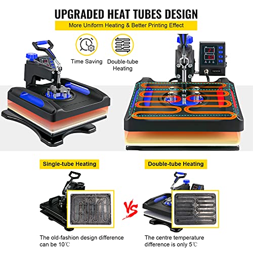 VEVOR Heat Press 15x15, Upgraded Heat Press Machine 5 in 1, Anti-Scald, Fast-Heating, Swing Away Digital Control Multifunction Heat Press for Sublimation Combo for T-Shirt Hat Cap Mug Plate