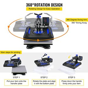 VEVOR Heat Press 15x15, Upgraded Heat Press Machine 5 in 1, Anti-Scald, Fast-Heating, Swing Away Digital Control Multifunction Heat Press for Sublimation Combo for T-Shirt Hat Cap Mug Plate