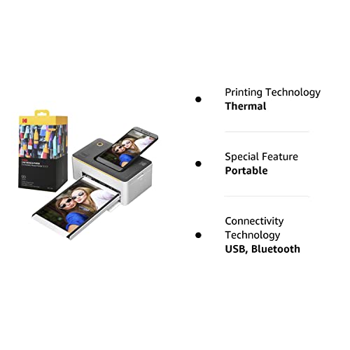 Kodak Dock Premium 4x6” Portable Instant Photo Printer (2022 Edition) Bundled with 130 Sheets | Full Color Photos, 4Pass & Lamination Process | Compatible with iOS, Android, and Bluetooth Devices